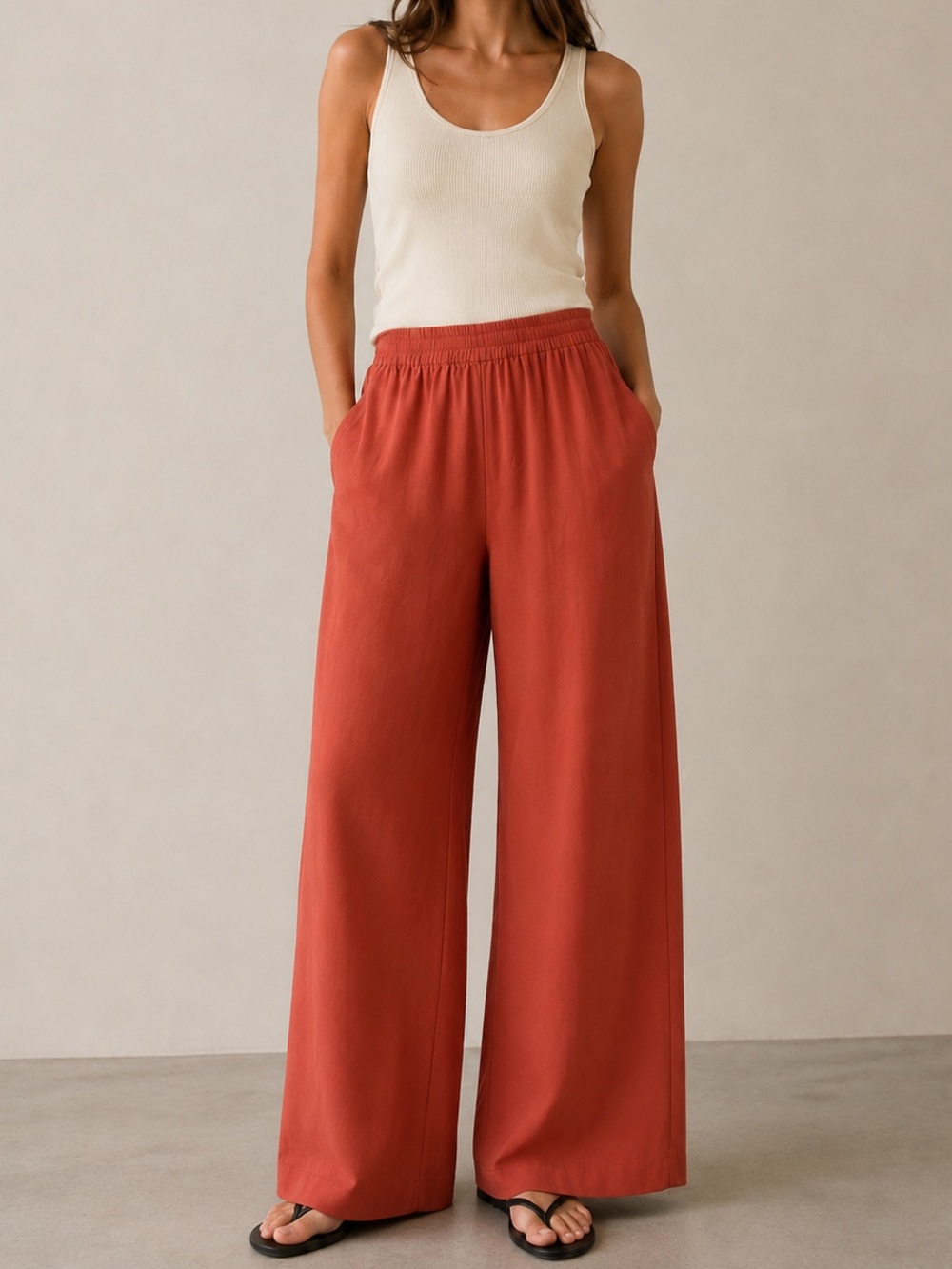 S/W/F Rust Orange Wide Leg Cotton Pants Elastic Waist Size S NWT